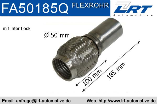 Flexrohr mit Anschlussrohr verstärkt innen: 50mm länge: 185mm LRT-FA50185Q